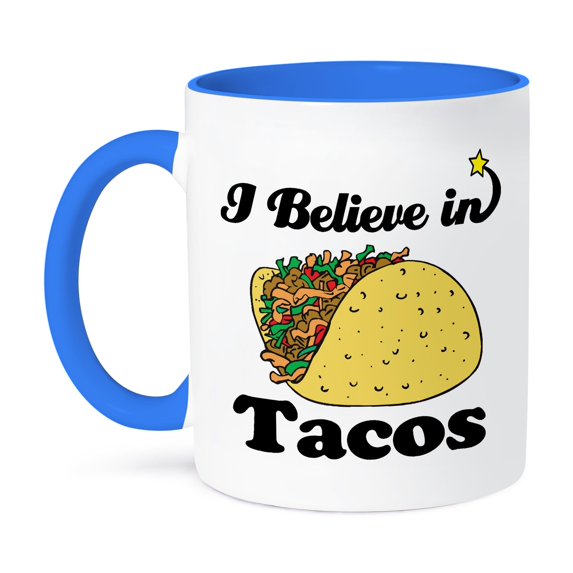 3dRose, I Believe In Tacos, 11oz Two-Tone Blue Mug