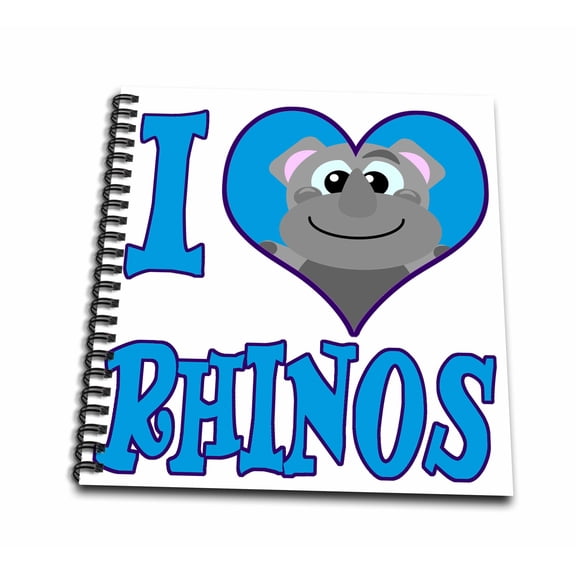 3dRose, I Heart Love Rhinos Cartoon, Drawing Book 8 x 8 inch