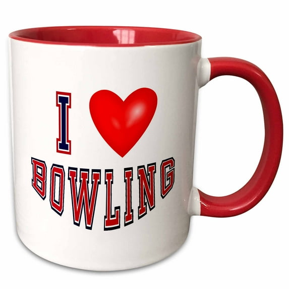 3drose, I Love Bowling, I Heart Bowling, Bowling, Sports, 3drsmm, 15oz Two-tone Red Mug