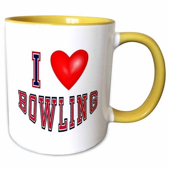 3drose, I Love Bowling, I Heart Bowling, Bowling, Sports, 3drsmm, 15oz Two-tone Yellow Mug