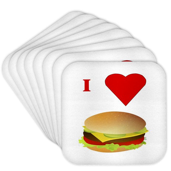 3dRose, I Love Cheeseburgers, set of 8 Coasters - Soft