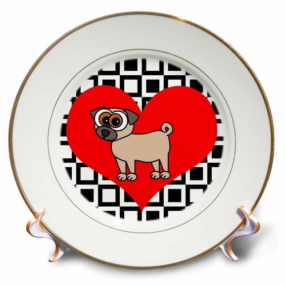 3dRose, I Love Dogs Pug, 8 inch Porcelain Plate