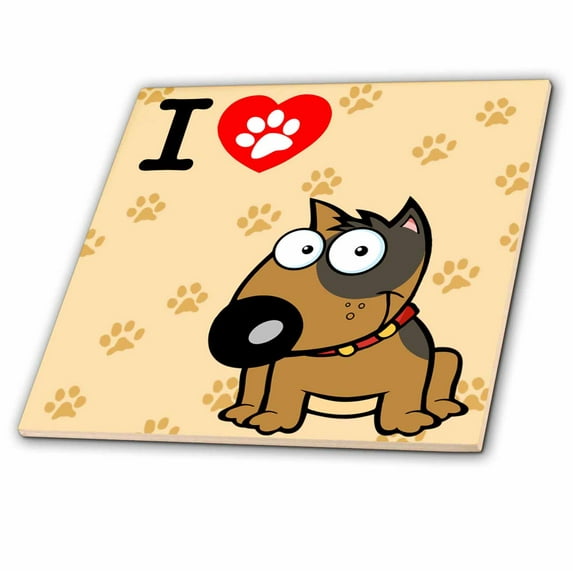 3dRose, I Love Dogs With Tan Background, 12 Inch Ceramic Tile