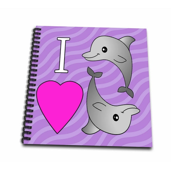 3dRose, I Love Dolphins Purple, Memory Book 12 x 12 inch