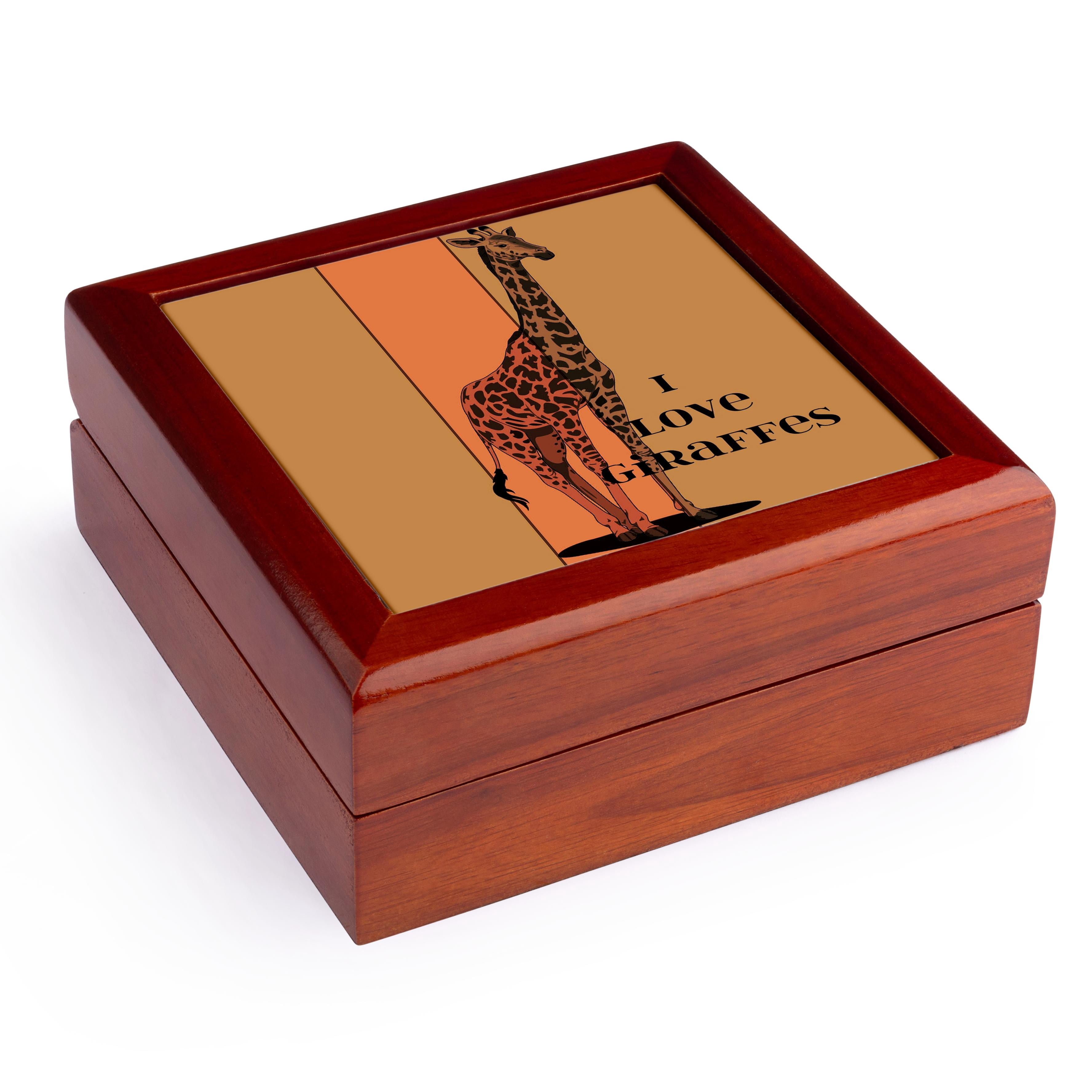 3dRose, I Love Giraffes - Cute Animals - Fun Art, Jewelry Box 5.5x5.5 inch with 4 inch tile