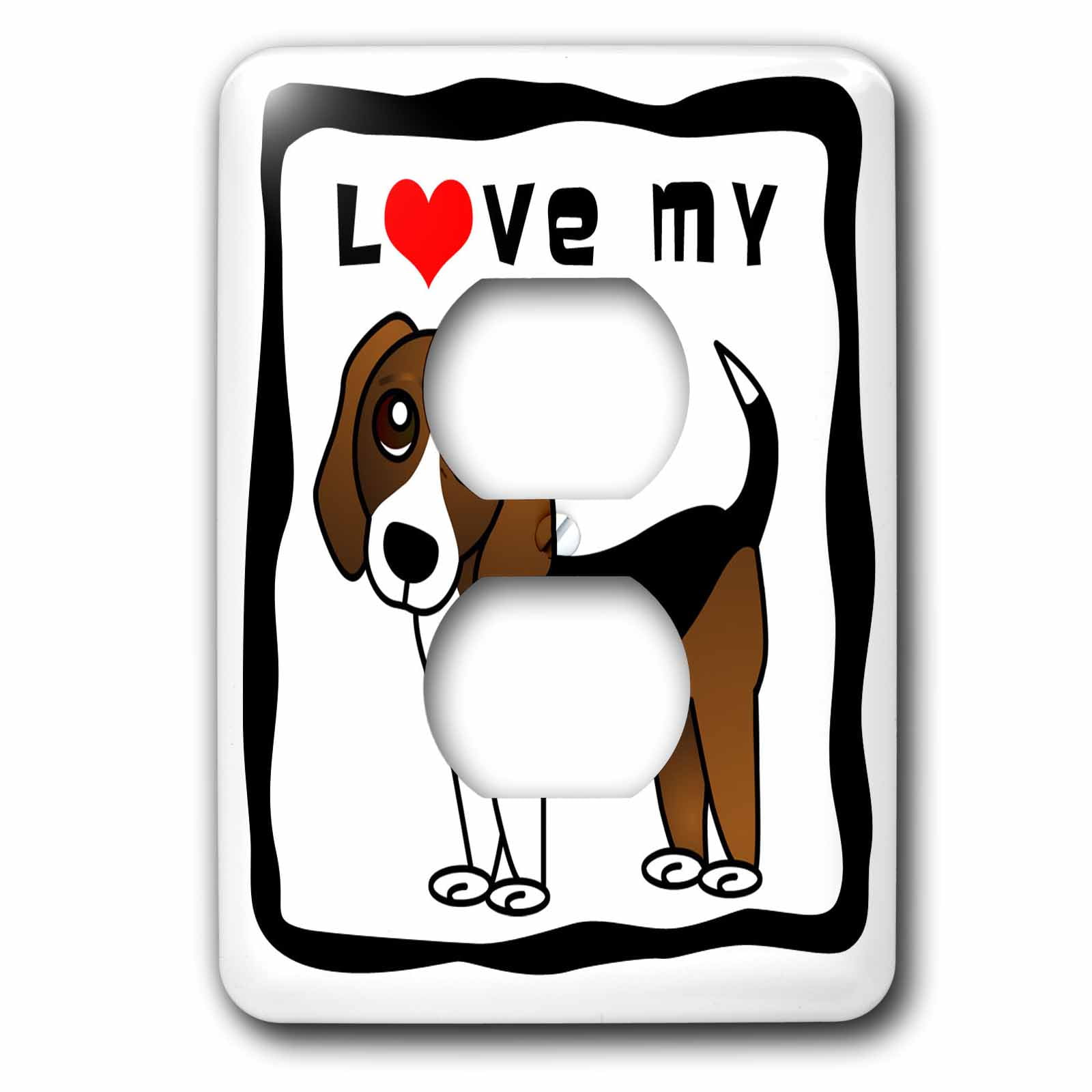 3dRose, I Love My Beagle - Red Heart, 2 plug outlet cover