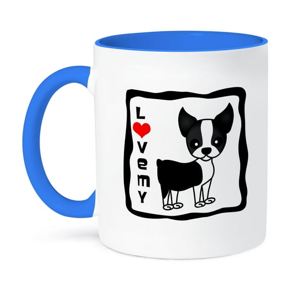 3dRose, I Love My Boston Terrier, 11oz Two-Tone Blue Mug