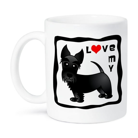 3dRose, I Love My Scottie Dog - Black - Red Heart, 15oz Mug