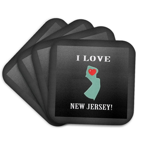 3drose, I Love New Jersey with Heart on State, Green, Gray, White, and Red, Set of 4 Coasters - Soft