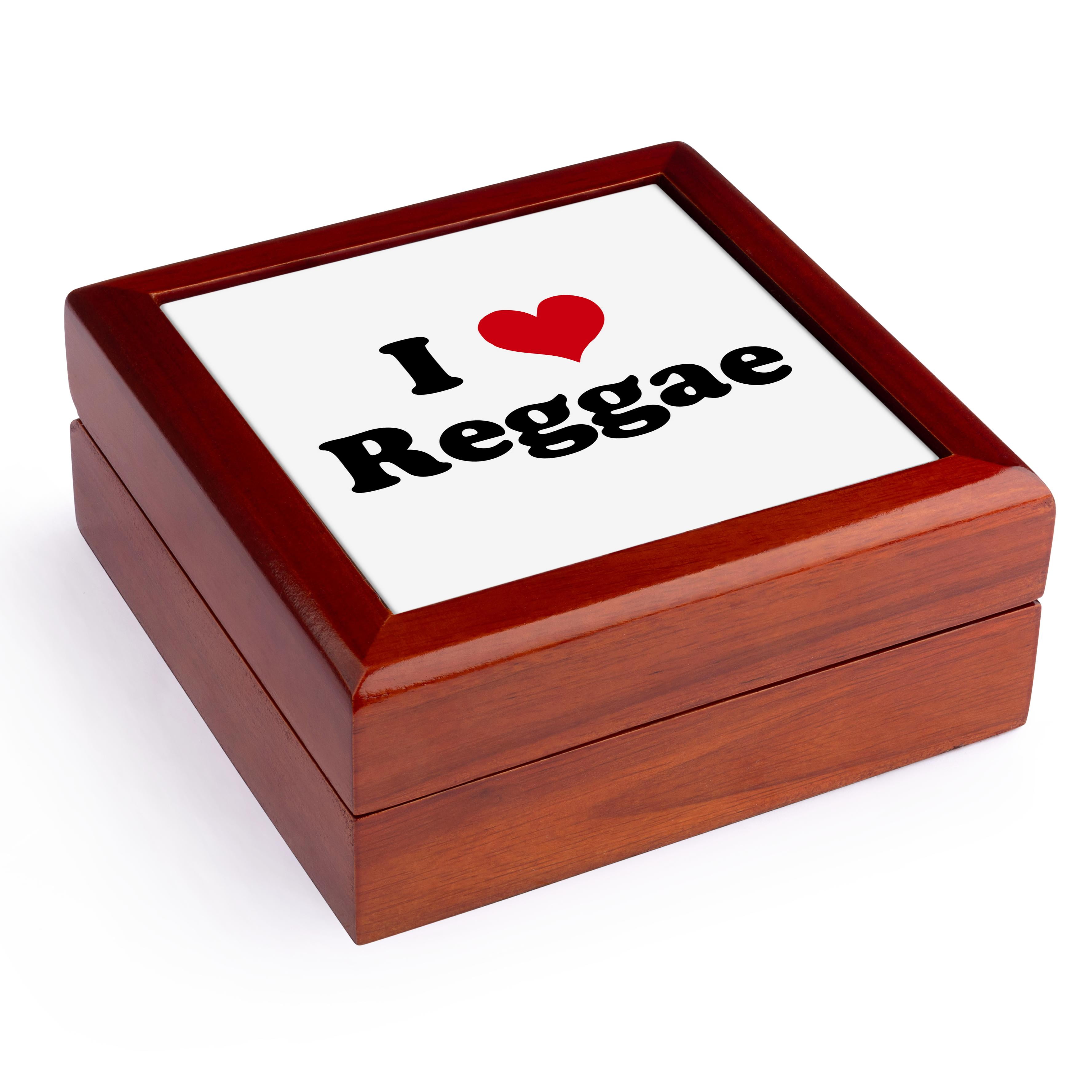 3dRose, I Love Reggae, Jewelry Box 5.5x5.5 inch with 4 inch tile
