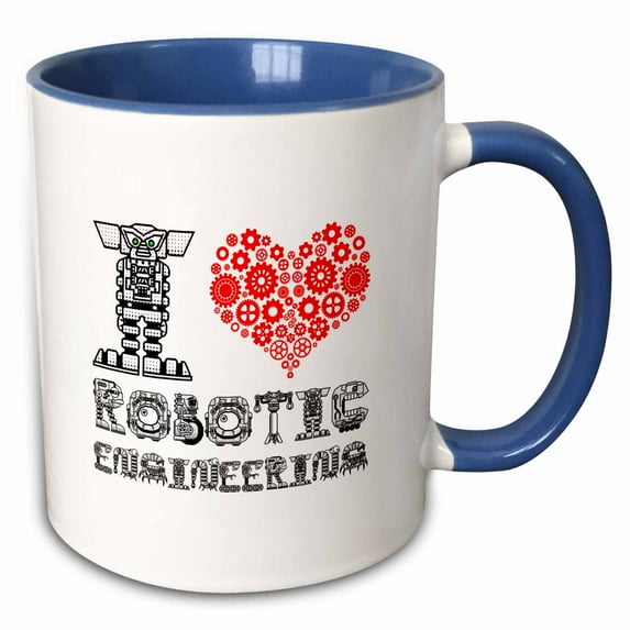 3drose, I Love Robotic Engineering Funny Decorative Text on White. Gift, 11oz Two-tone Blue Mug