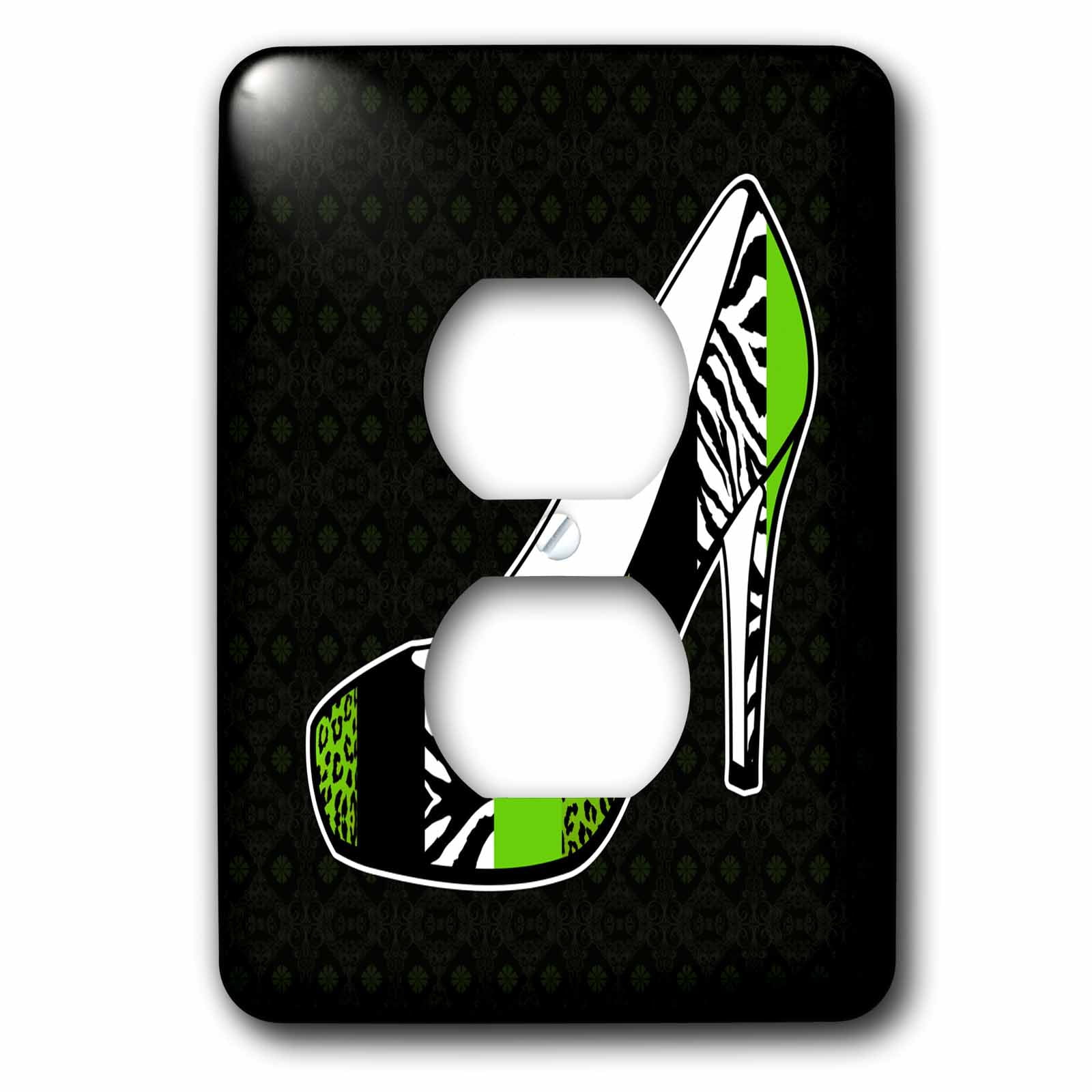 3dRose, I Love Shoes - Animal Print High Heel Shoe - Green Cheetah and Zebra, 2 plug outlet cover