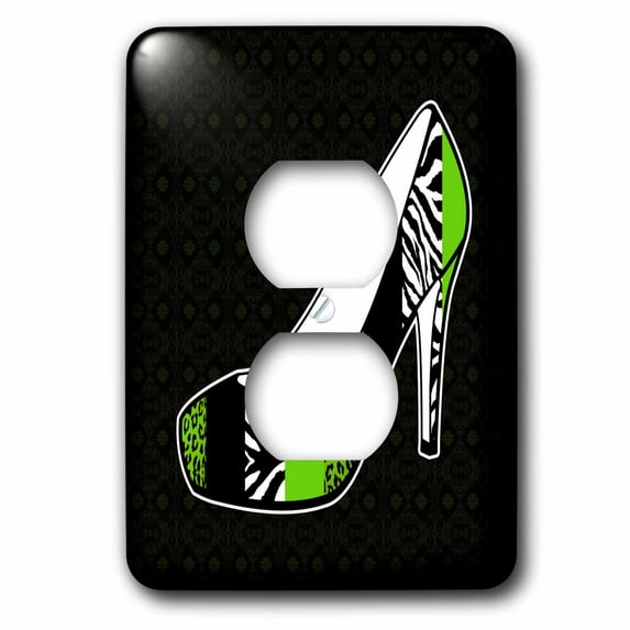 3dRose, I Love Shoes - Animal Print High Heel Shoe - Green Cheetah and Zebra, 2 plug outlet cover