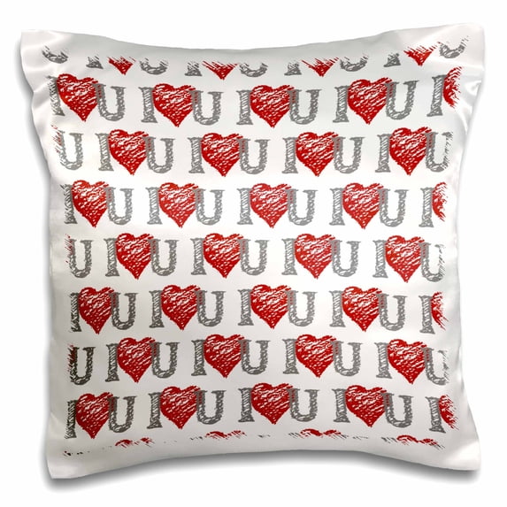 3drose, I Love You Hearts and Scribbles in Red and Grey, 16x16 inch Pillow Case