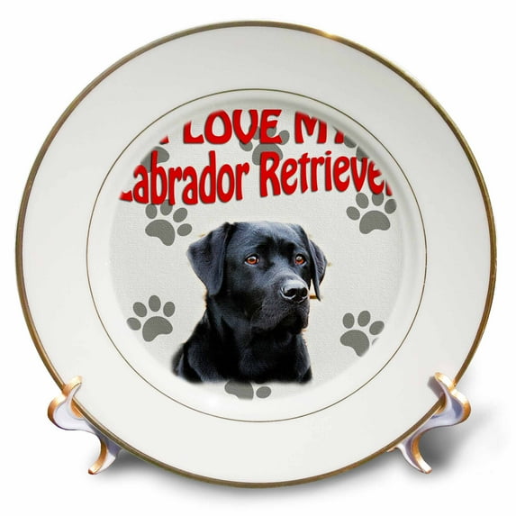 3dRose, I Love my Labrador Retriever. Canvas. Cute dog., 8 inch Porcelain Plate