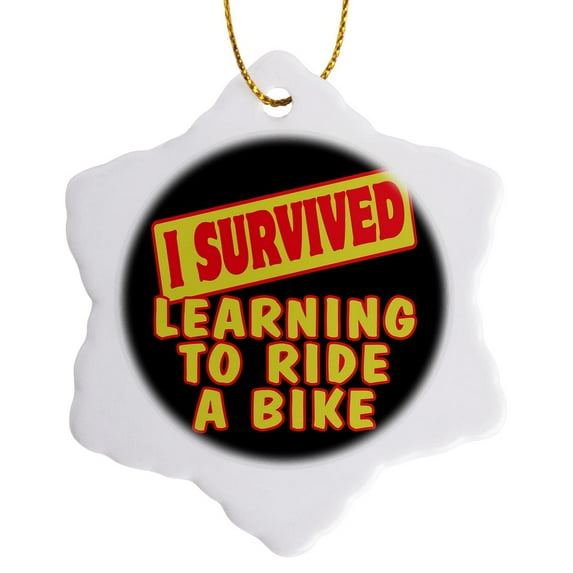 3drose, I Survived Learning to Ride a Bike Survial Pride and Humor Design, 3 inch Snowflake Porcelain Ornament