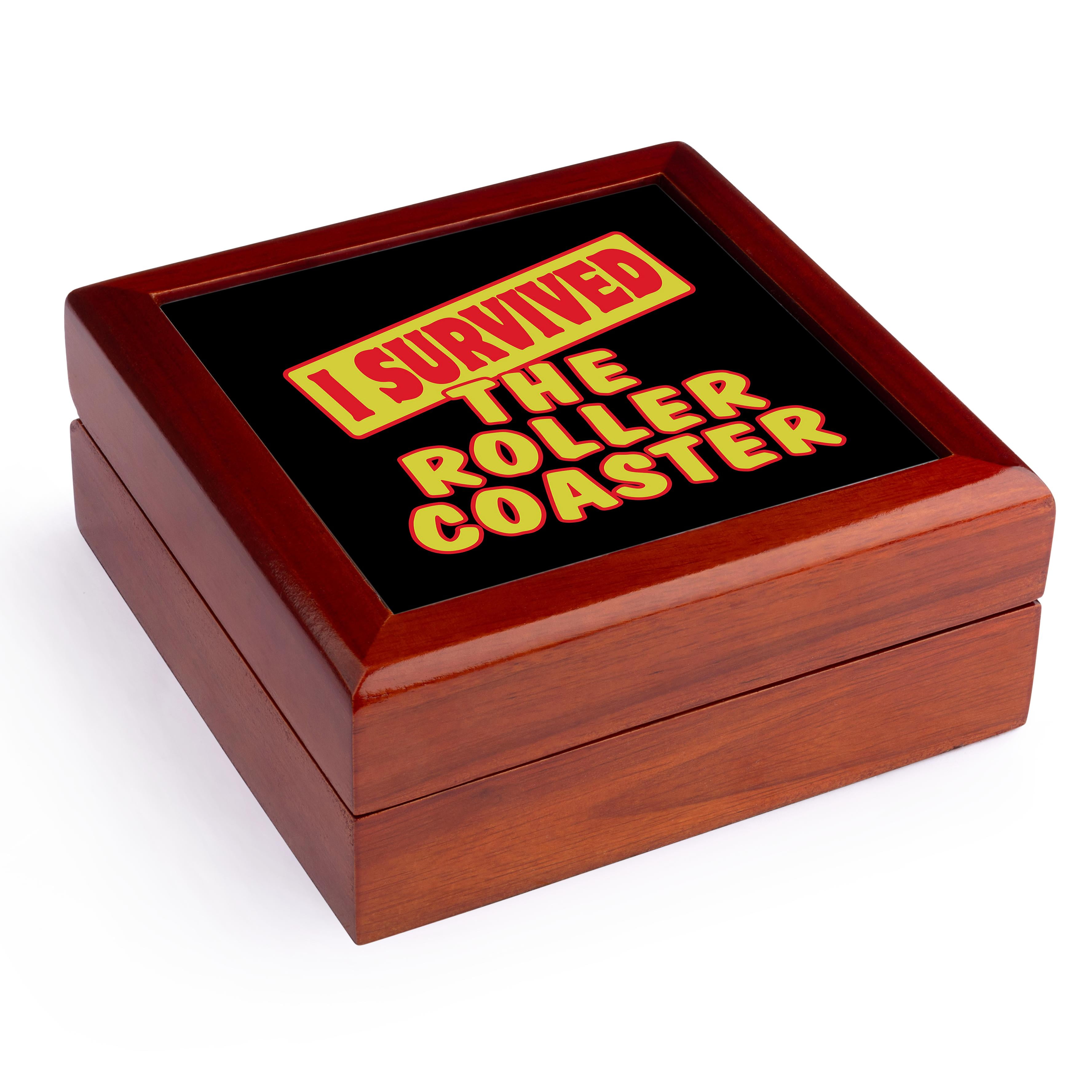 3dRose, I Survived The Roller Coaster Survial Pride And Humor Design, Jewelry Box 5.5x5.5 inch with 4 inch tile