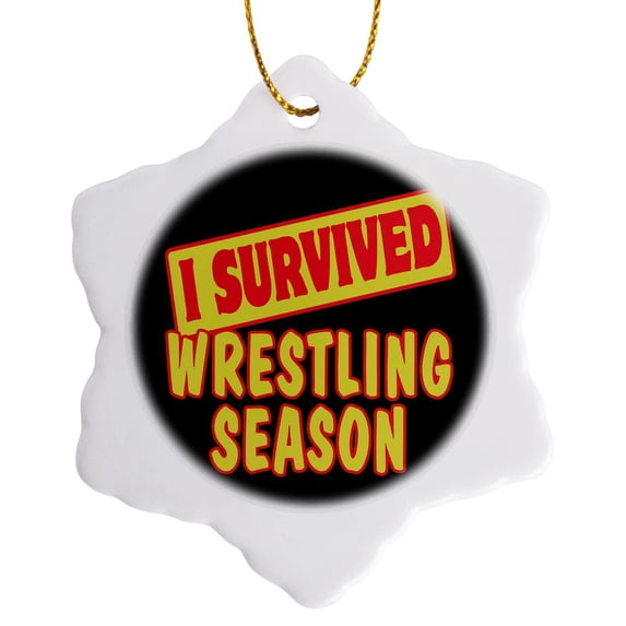 3drose, I Survived Wrestling Season Sports Fans Survial Pride and Humor Design, 3 inch Snowflake Porcelain Ornament