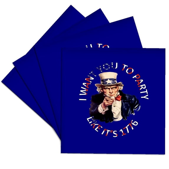 3drose, I Want You to Party Li̇ke Its 1776 Uncle Sam Humor, Set of 4 Ceramic Tile Coasters