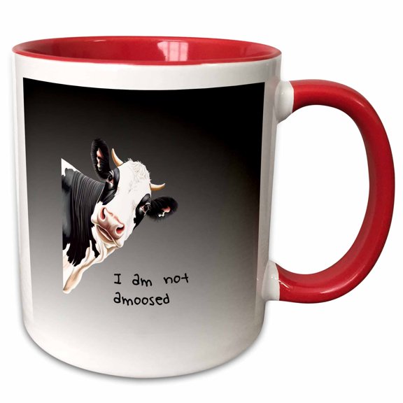 3drose, I Am Not Amoosed Cartoon Vector of Dairy Cow and Fun Quote, 15oz Two-tone Red Mug