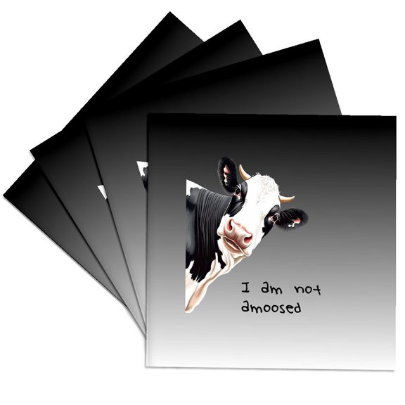 3drose, I Am Not Amoosed Cartoon Vector of Dairy Cow and Fun Quote, Set of 4 Ceramic Tile Coasters