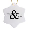 thumbnail image 1 of 3drose, I Can and I Will Black Lettering on White Background, 3 inch Snowflake Porcelain Ornament, 1 of 7