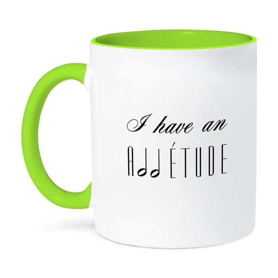 3dRose, I have an attitude spelled with music notes and etude music pun, 11oz Two-Tone Green Mug