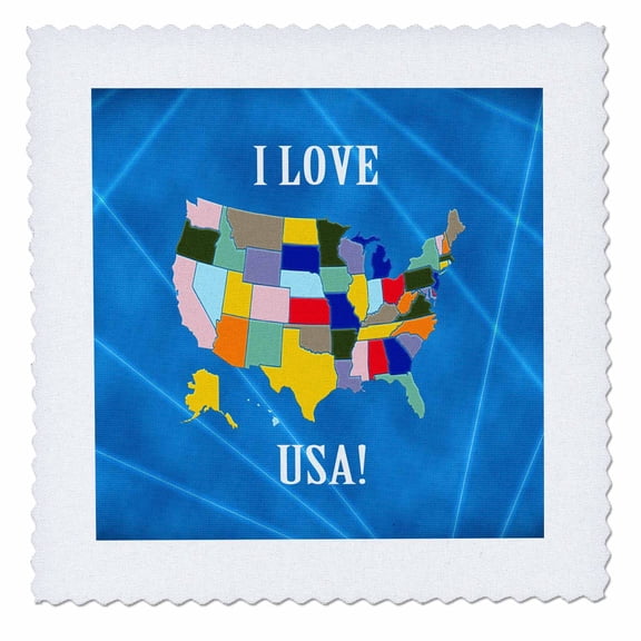 3dRose, I love USA, Colorful United States Map on Blue, 8x8 inch quilt square