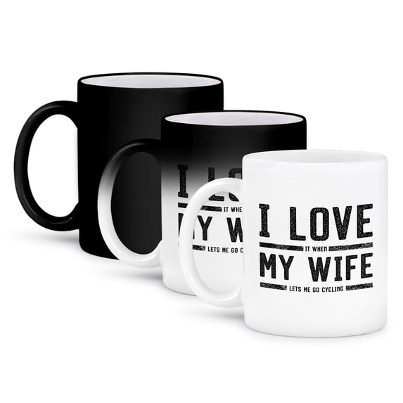 3dRose, I love it when my wife lets me go cycling Funny partner design, 11oz Magic Transforming Mug
