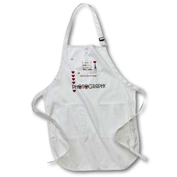 3dRose, I love photography, BLACK Full Length Apron with Pockets 22w x 30l