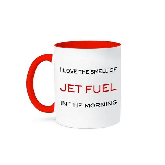 3dRose, I love the smell of jet fuel in the morning, Red, 11oz Two-Tone Red Mug