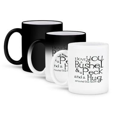 3dRose, I love you a bushel and a peck. White and Black., 11oz Magic Transforming Mug