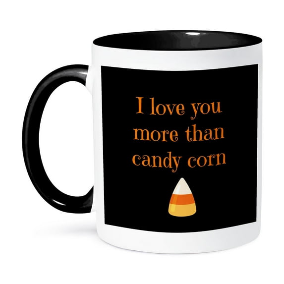 3dRose, I love you more than candy corn with black background, 15oz Two-Tone Black Mug