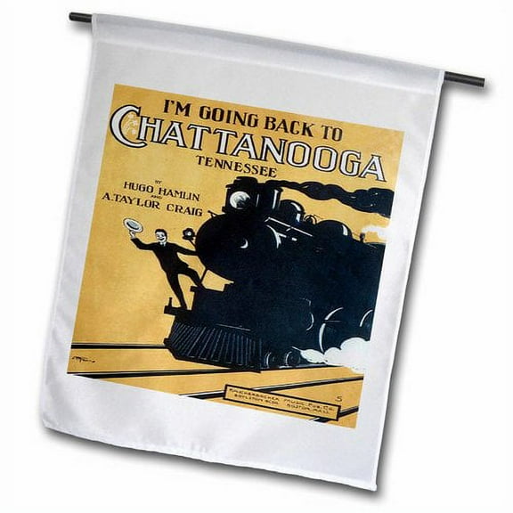 3dRose, Im Going Back to Chattanooga Tennessee Man on a Steam engine, 18 x 27 inch Garden Flag