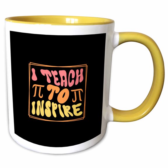 3drose, I Teach Pi to I Inspire Funny Pi Day Colorful Typography Art Design, 11oz Two-tone Yellow Mug