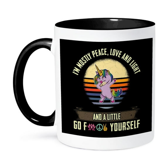 3dRose, Iam Mostly Peace Love and Light with Dab Dabbing Unicorn, 15oz Two-Tone Black Mug