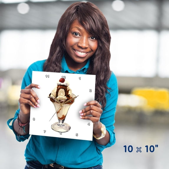 3dRose, Ice Cream Sundae, 10x10 Wall Clock