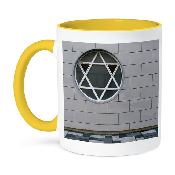 3dRose, Iceland, Reykjavik. Masonic Temple with Star of David windows, 11oz Two-Tone Yellow Mug
