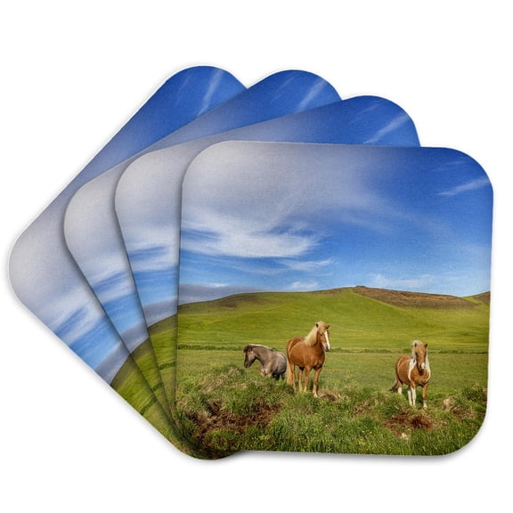 3drose, Icelandic Horses Near Vik, Iceland, Set of 4 Coasters - Soft