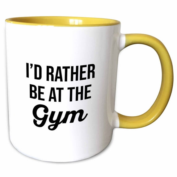 3drose, Id Rather Be at the Gym. Black Lettering on White Background., 11oz Two-tone Yellow Mug