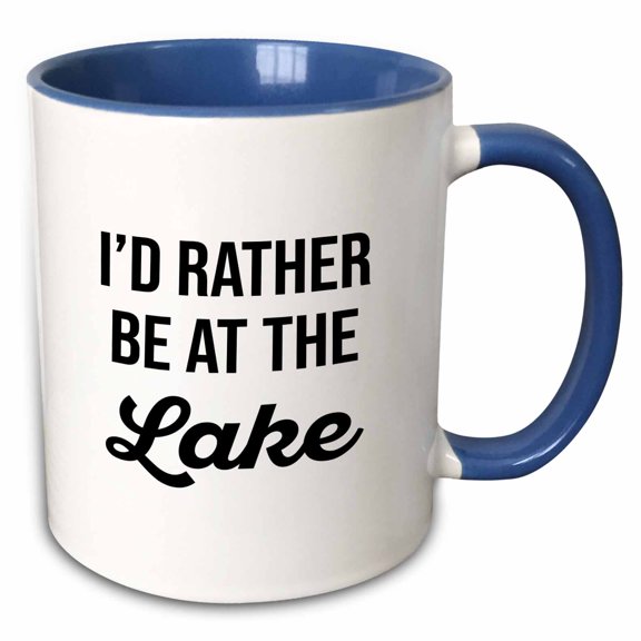 3drose, Id Rather Be at the Lake. Black Lettering on White Background., 15oz Two-tone Blue Mug