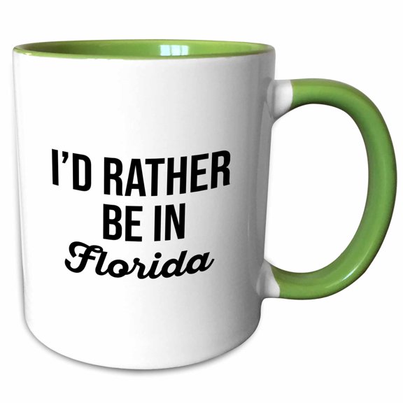 3drose, Id Rather Be in Florida. Black Lettering on White Background., 15oz Two-tone Green Mug