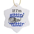 thumbnail image 1 of 3drose, If Im Sittin Im Knittin, Blue, 3 inch Snowflake Porcelain Ornament, 1 of 7