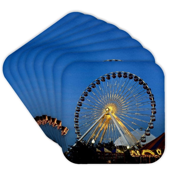 3dRose, Illinois, Chicago, Ferris Wheel, Navy Pier - US14 BFR0033 - Bernard Friel, Set of 8 Coasters - Soft