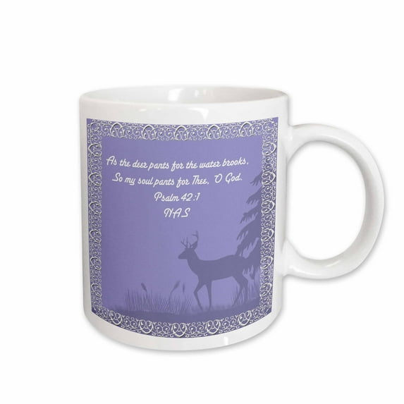 3drose, Illustrated Bible Verse with Deer in Forest Psalm 421, 15oz Mug