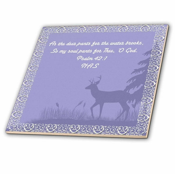 3dRose, Illustrated bible verse with deer in forest Psalm 421, 8 Inch Ceramic Tile