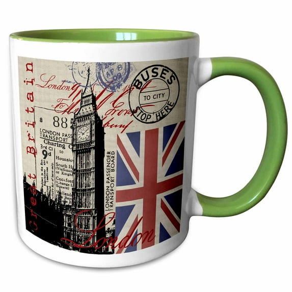3drose, Illustration Great Britain with Union Jack Flag, 11oz Two-tone Green Mug