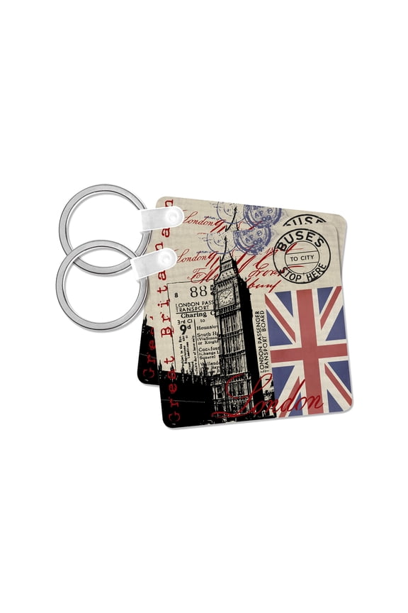 , Illustration Great Britain With Union Jack Flag, set of 2 Key Chains
