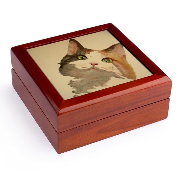 3dRose, Im All Ears - animal, calico, calico cat, cat, cats, kitten, pet, Jewelry Box 5.5x5.5 inch with 4 inch tile
