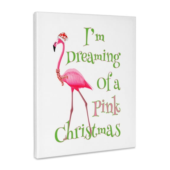 3dRose, Im Dreaming of a Pink Christmas beach xmas with pink flamingo, Museum Grade Canvas Wrap 8x10